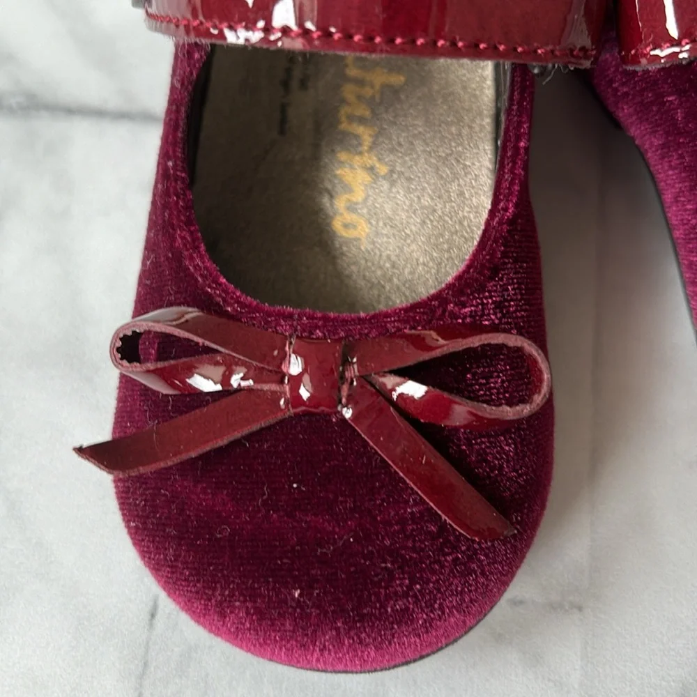 Naturino Burgundy Velvet Mary Jane Flats with Bows